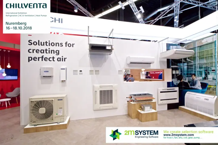 Hitachi product wall: cassette, ducted, wall and floor units at Chillventa 2018