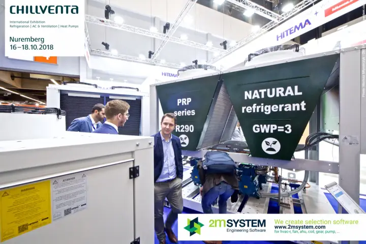 Hitema PRP series R290 chiller with its compressors exposed at Chillventa 2018