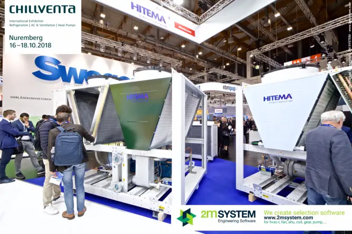Hitema stand with two air-cooled chillers and V-shaped condenser coils at Chillventa 2018
