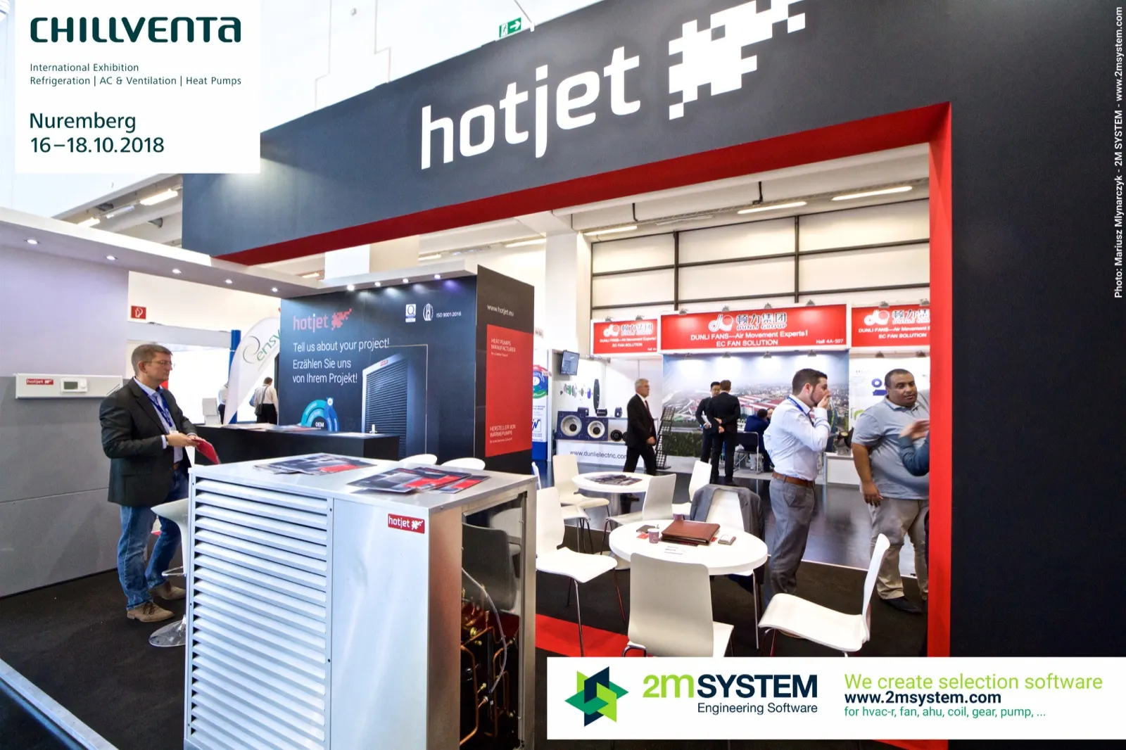 hotjet outdoor heat pump unit with open side panel at the stand entrance at Chillventa 2018