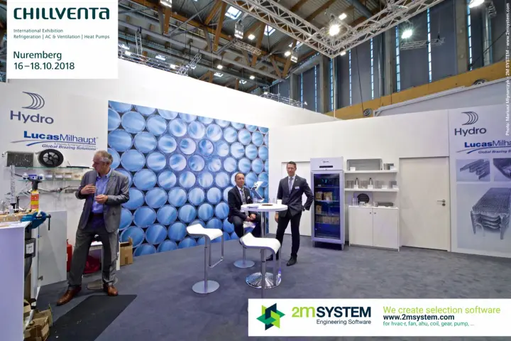 Hydro and Lucas-Milhaupt stand with aluminium tube graphic wall at Chillventa 2018