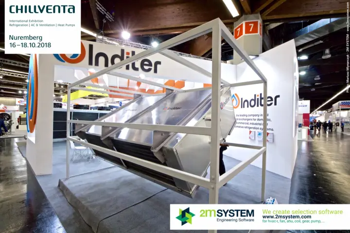 Inditer air cooler casings suspended at an angle inside a display frame