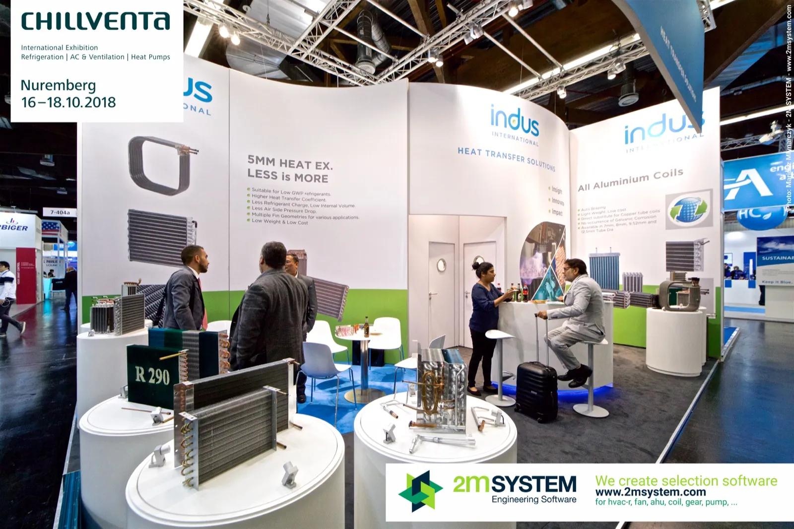Indus International coils on round plinths, including an R 290 sample at Chillventa 2018