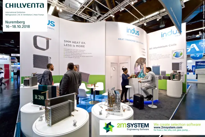Indus International coils on round plinths, including an R 290 sample at Chillventa 2018