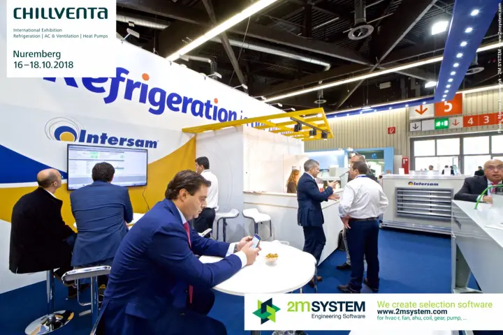 Intersam stand with selection software on screen and meetings in progress