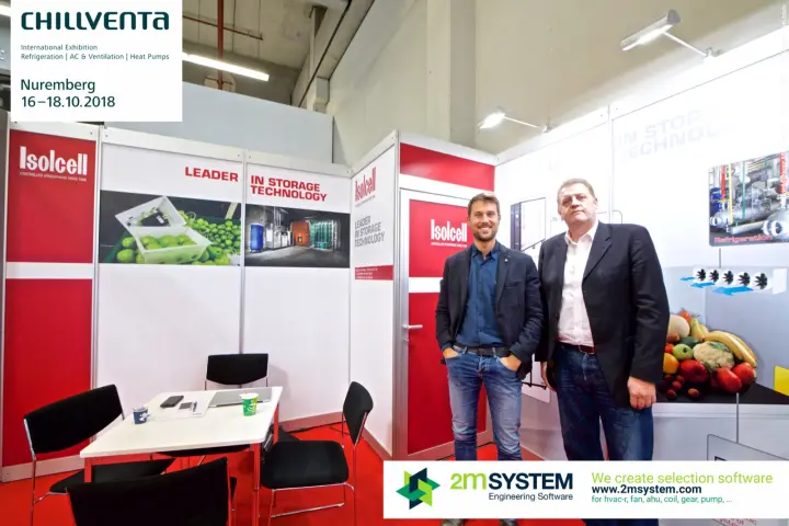 Isolcell staff beside a fruit storage refrigeration graphic at Chillventa 2018