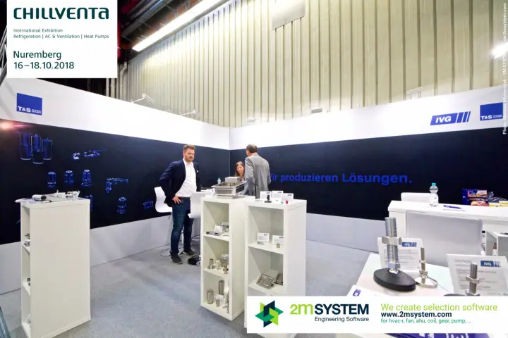 IVG levelling feet and T&S hardware on the 'Wir produzieren Lösungen' stand at Chillventa 2018