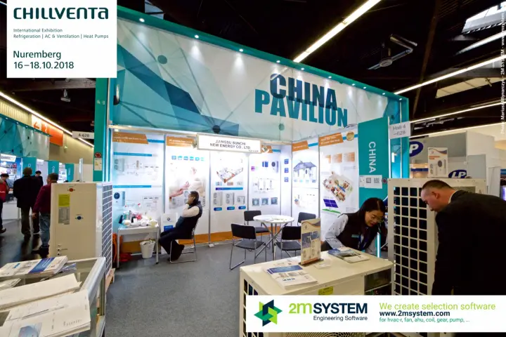 Jiangsu Sunchi New Energy booth in the China Pavilion with heat pumps