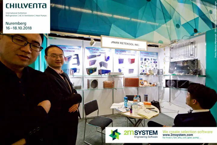 Jinan Retekool booth with copper condensers, evaporators and wire-tube coils at Chillventa 2018