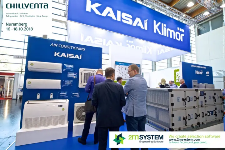 Kaisai air conditioning wall with split, cassette and floor units at Chillventa 2018