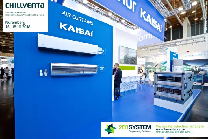 Kaisai air curtains wall and EVO unit on the blue stand floor at Chillventa 2018