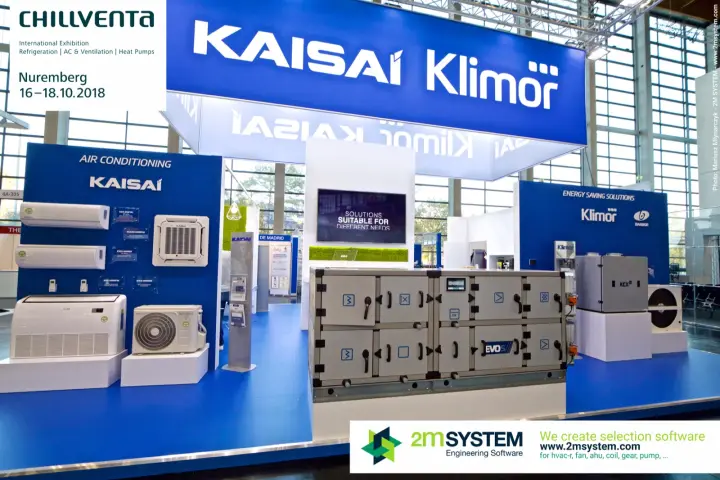 Kaisai and Klimor joint stand with split units and EVOS air handler at Chillventa 2018
