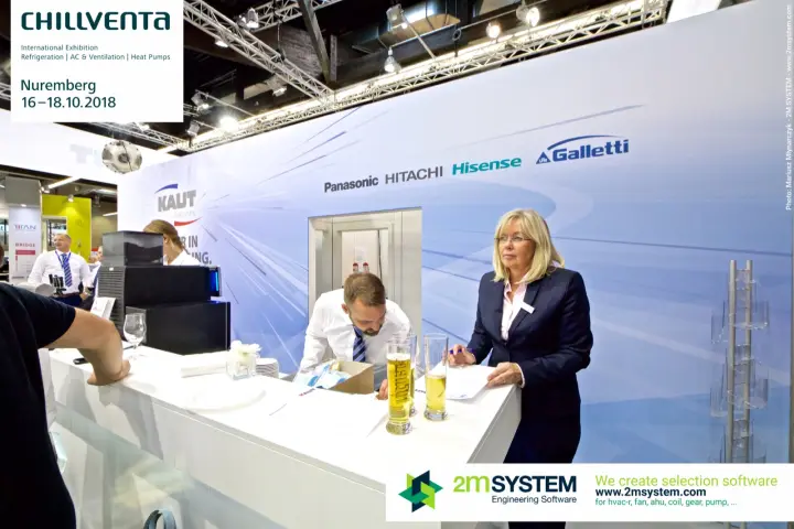 Kaut bar counter in front of the Panasonic, Hitachi, Hisense and Galletti wall at Chillventa 2018