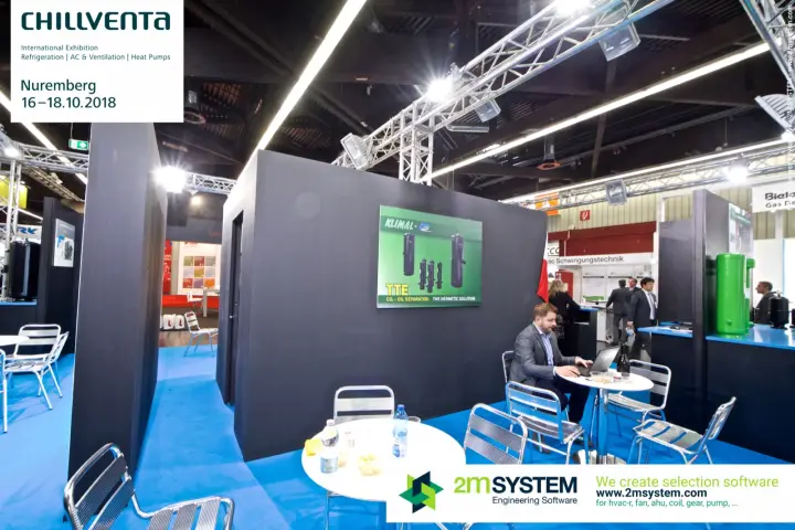 Klimal poster "CO2 - oil separator: the hermetic solution" by meeting tables at Chillventa 2018