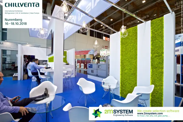 Klimor seating area with geometric pendant lamps and moss panels at Chillventa 2018