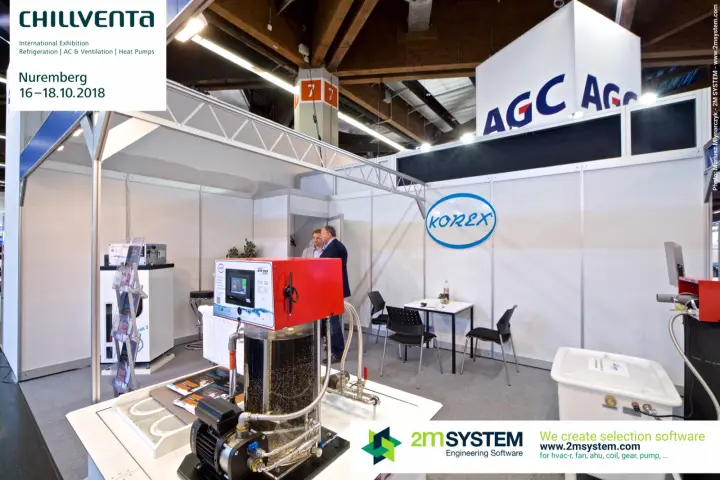 Korex stand with a transparent air separator demonstration unit at Chillventa 2018