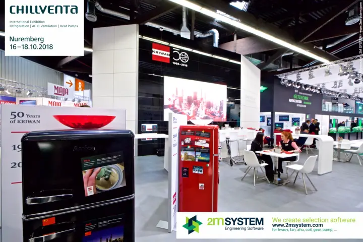 Kriwan '50 Years' stand with retro fridges and anniversary timeline