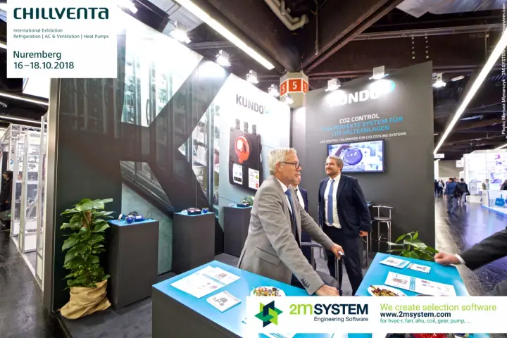 Kundo stand with CO2 Control graphics and turquoise counters at Chillventa 2018