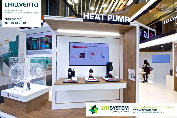 LG heat pump compressor display with scroll compressor screen at Chillventa 2018