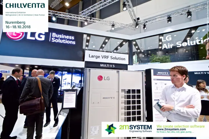 LG MULTI V 5 display with visitors and staff in front at Chillventa 2018