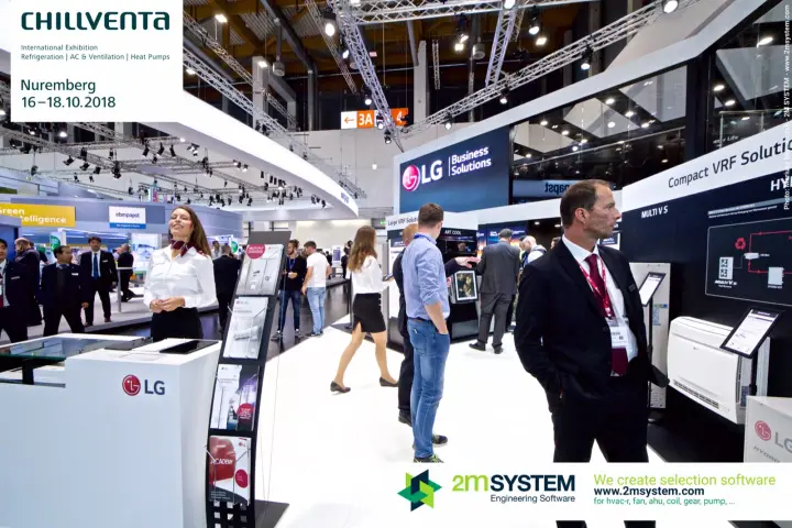 LG reception counter and Compact VRF wall with Multi V S units at Chillventa 2018