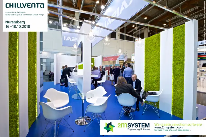 Lounge with moss walls and white chairs on the Kaisai Klimor stand at Chillventa 2018