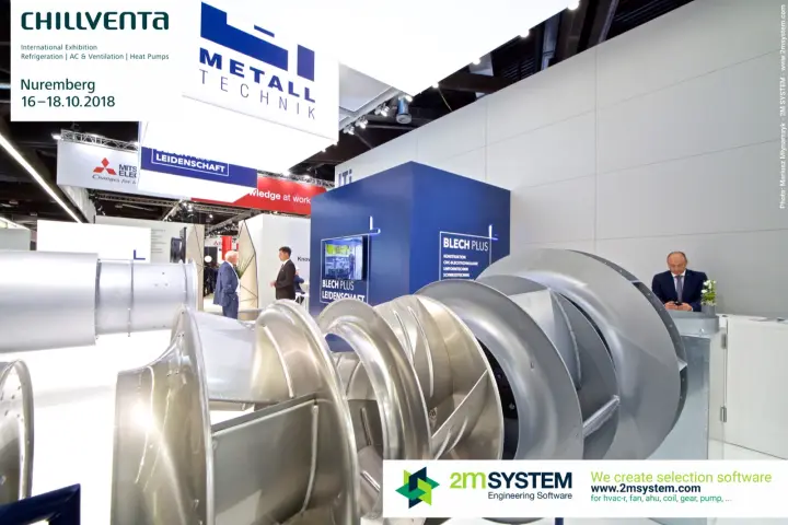 Low-angle close-up of silver centrifugal impellers at LTi Metalltechnik