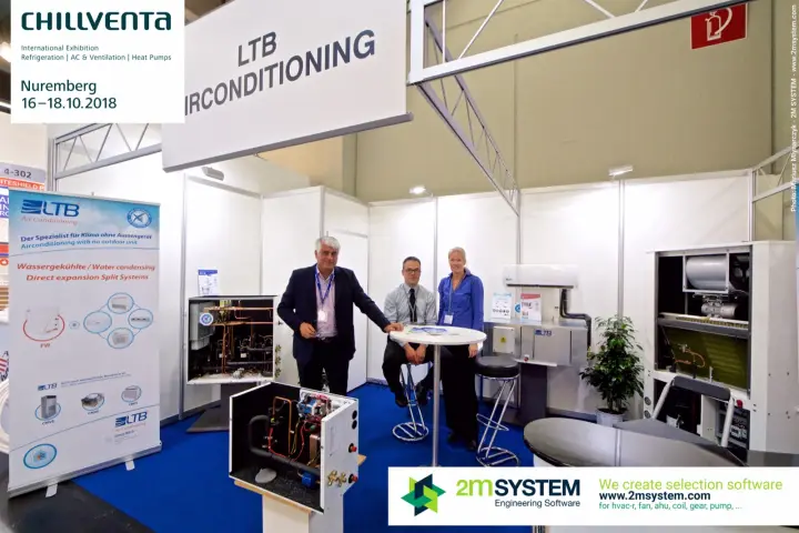 LTB Airconditioning stand with opened water-condensing split units at Chillventa 2018
