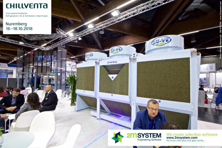 LU-VE Emeritus dry cooler with adiabatic pads beside the stand lounge at Chillventa 2018