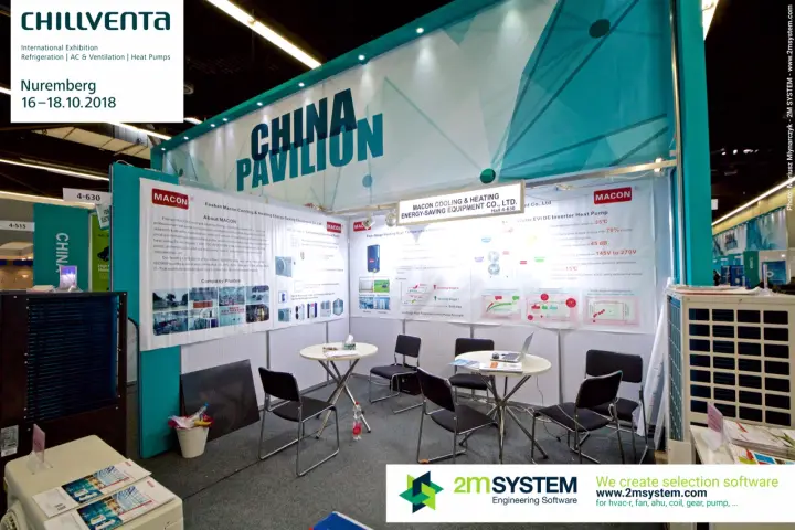 Macon booth in the China Pavilion with EVI DC inverter heat pump posters