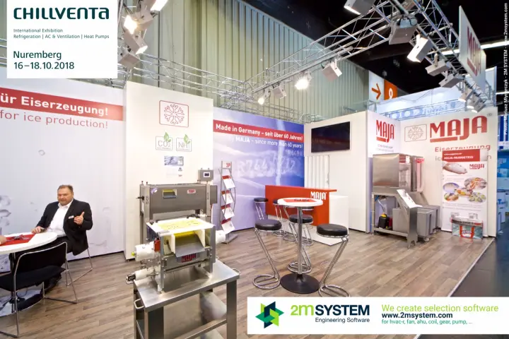 MAJA ice production stand with flake ice machines and bar stools