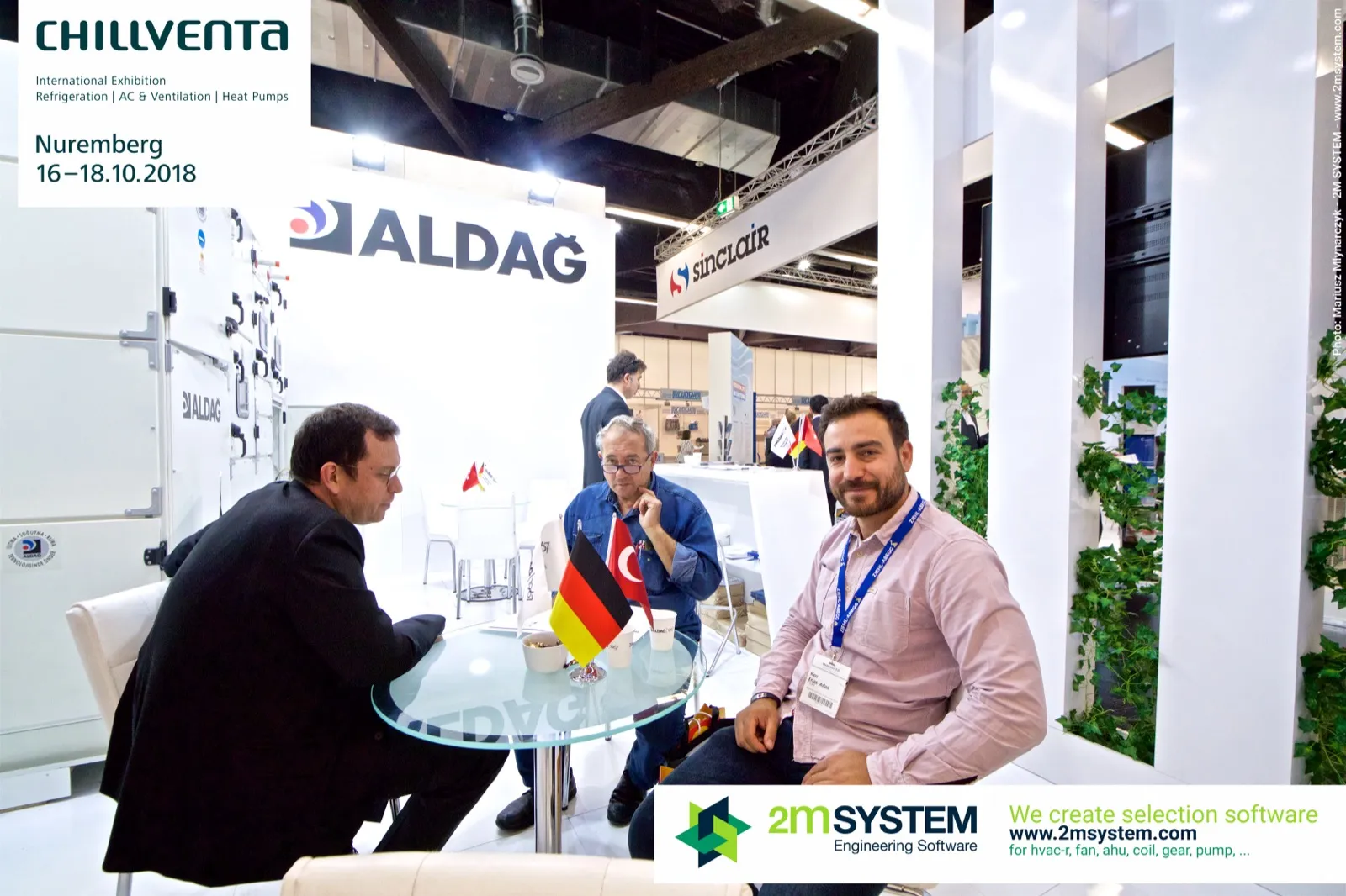 Meeting at the Aldag glass table next to the air handling unit at Chillventa 2018