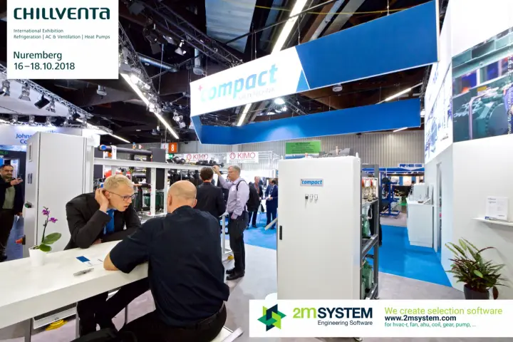 Meeting at Compact Kältetechnik stand among compressor racks