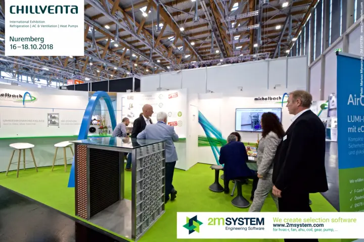 Michelbach stand with green floor and heat exchanger display table at Chillventa 2018