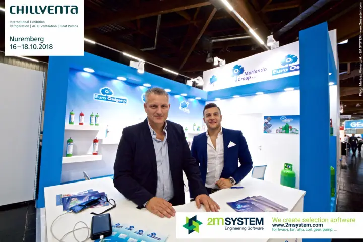 Morlando Group and Euro Ossigeno team at a refrigerant cylinder display at Chillventa 2018