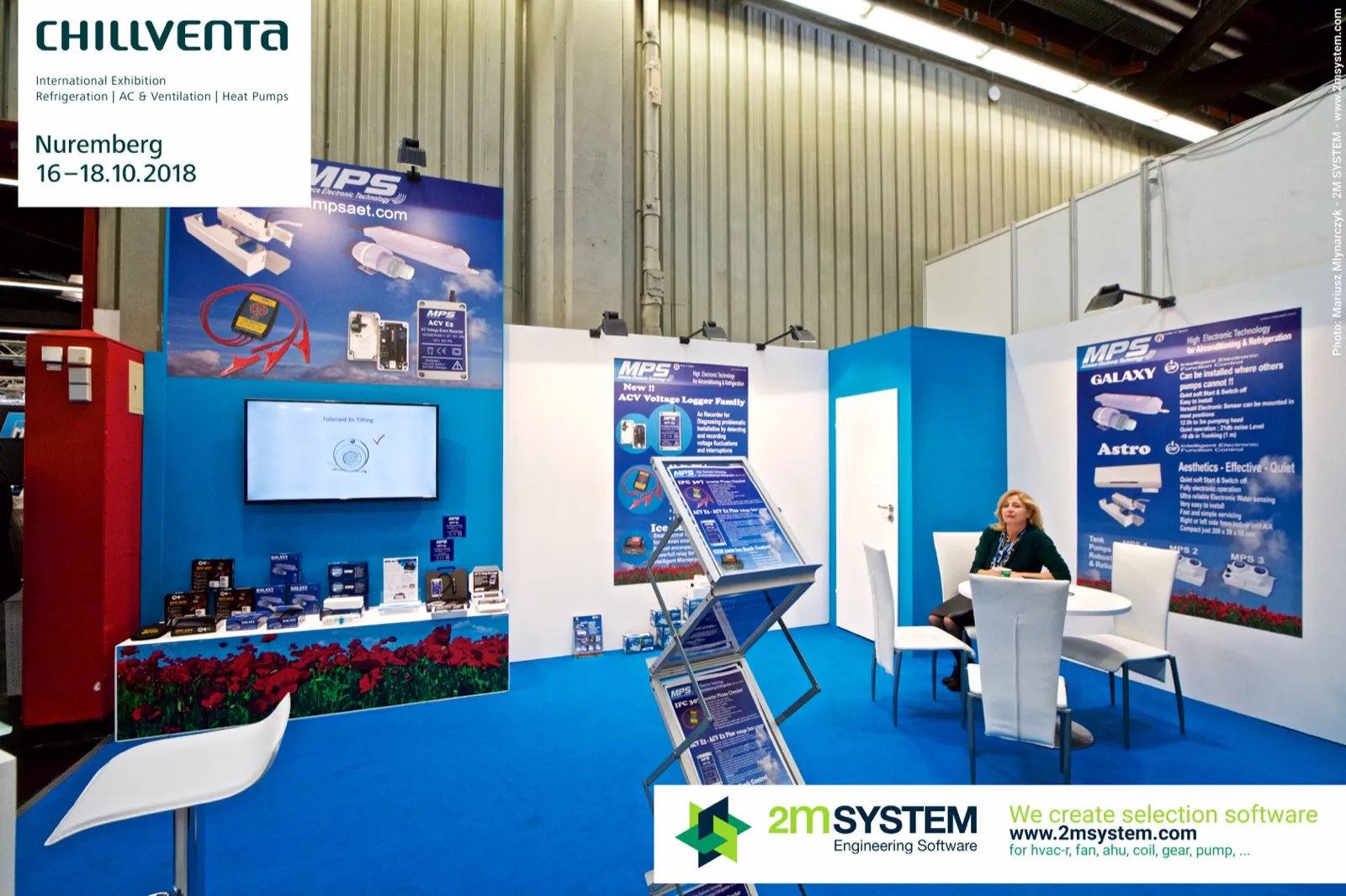 MPS stand with condensate pumps and ACV voltage logger posters at Chillventa 2018