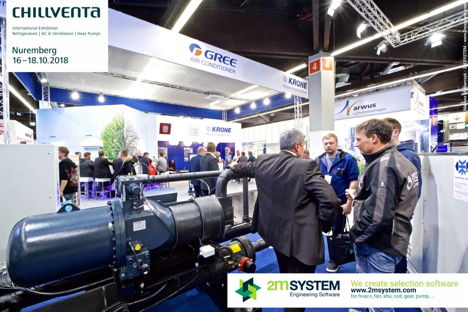 MTA chiller compressor with the Krone and Gree stand across the aisle at Chillventa 2018