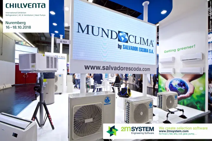 Mundoclima LED screen above outdoor AC units, stand 4-103 at Chillventa 2018
