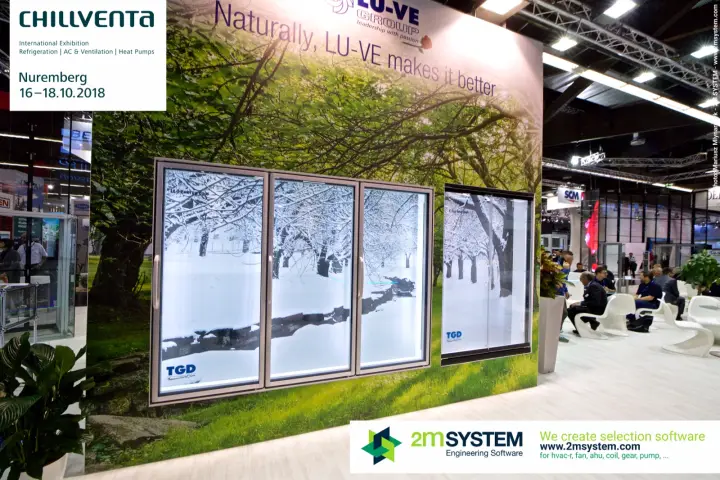 "Naturally, LU-VE makes it better" wall with TGD glass display doors at Chillventa 2018