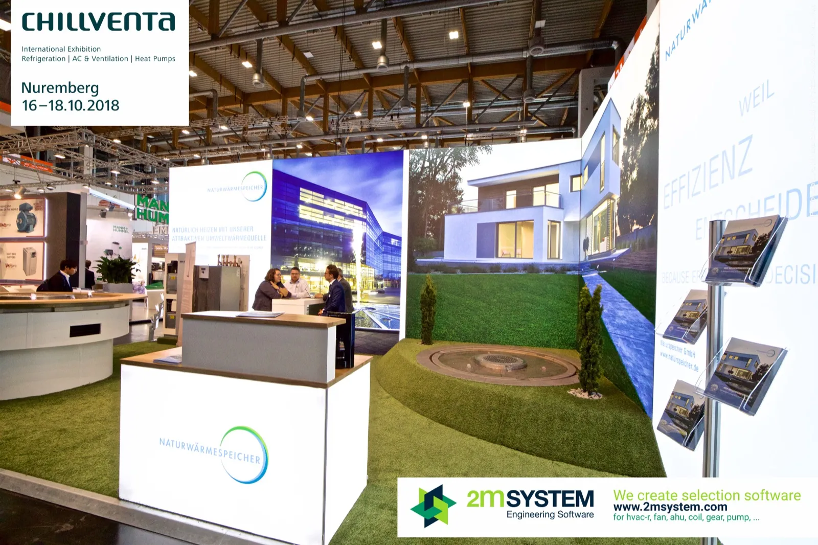 Naturwärmespeicher stand with grass landscape and brochure rack at Chillventa 2018