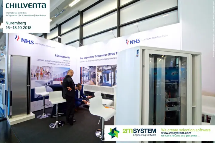 NHS air curtain stand with a glazed-front unit in the foreground at Chillventa 2018