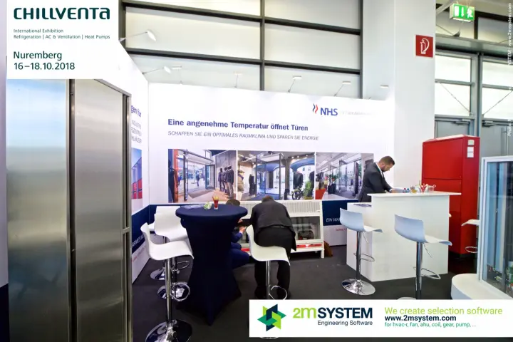 NHS stand overview with stainless door air curtain and red unit at Chillventa 2018