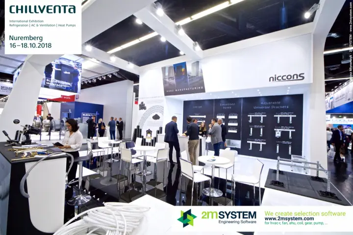 Niccons stand with line sets, embedded boxes and universal brackets