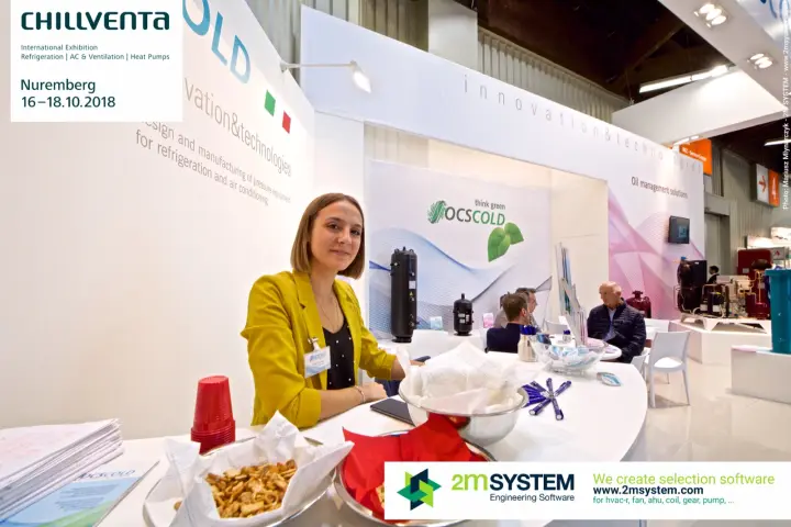 OCS Cold counter with pressure vessel display and meeting tables behind at Chillventa 2018