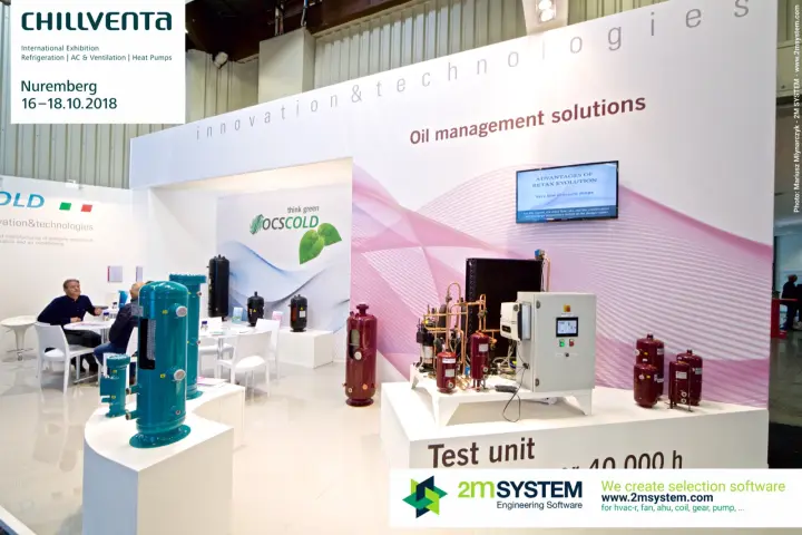 OCS Cold 'Oil management solutions' wall with test unit and separators at Chillventa 2018