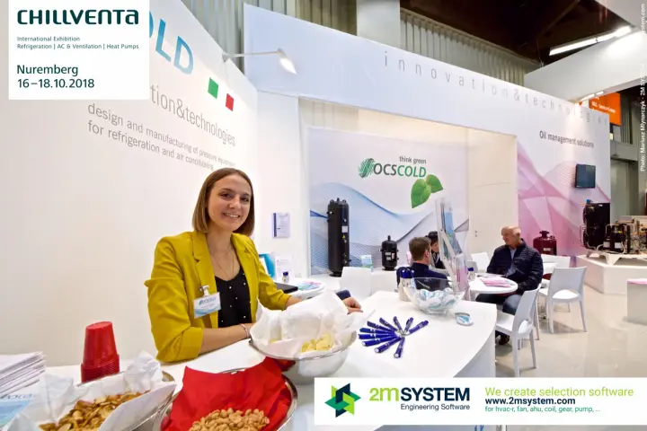 OCS Cold reception counter with snacks and branded pens at Chillventa 2018