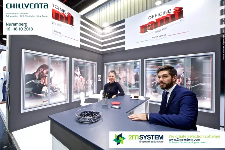 Officine Rami stand with glass refrigerator doors and night blinds at Chillventa 2018