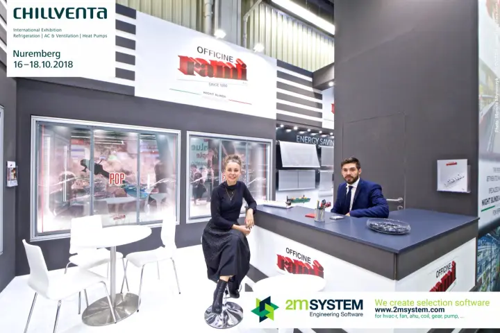 Officine Rami stand with night blinds for refrigerators
