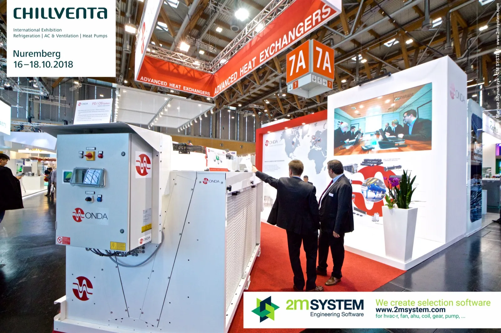 Onda air-cooled heat exchanger with control cabinet beside the 7A hall sign at Chillventa 2018