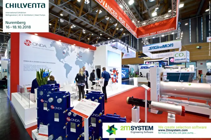 Onda stand with blue plate heat exchangers and shell-and-tube units at Chillventa 2018
